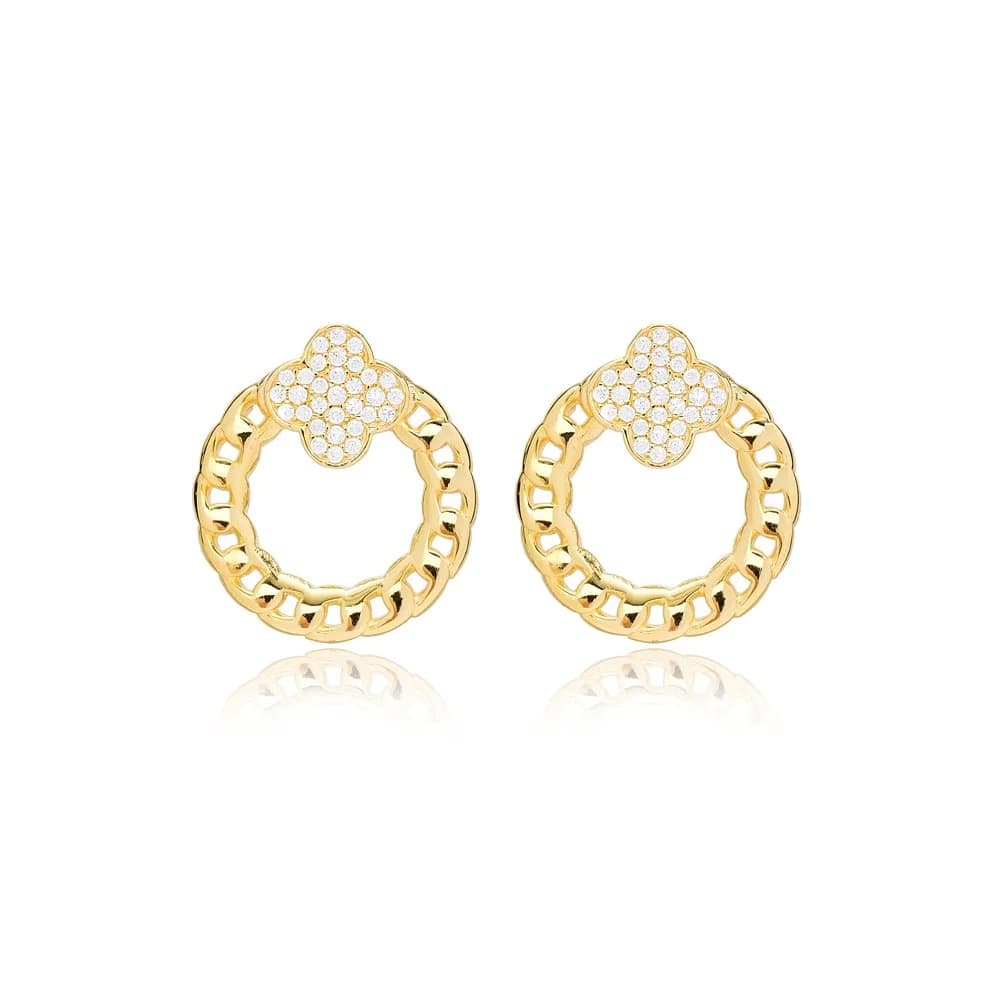 Zircon Clover Chain Hollow Stud Earrings