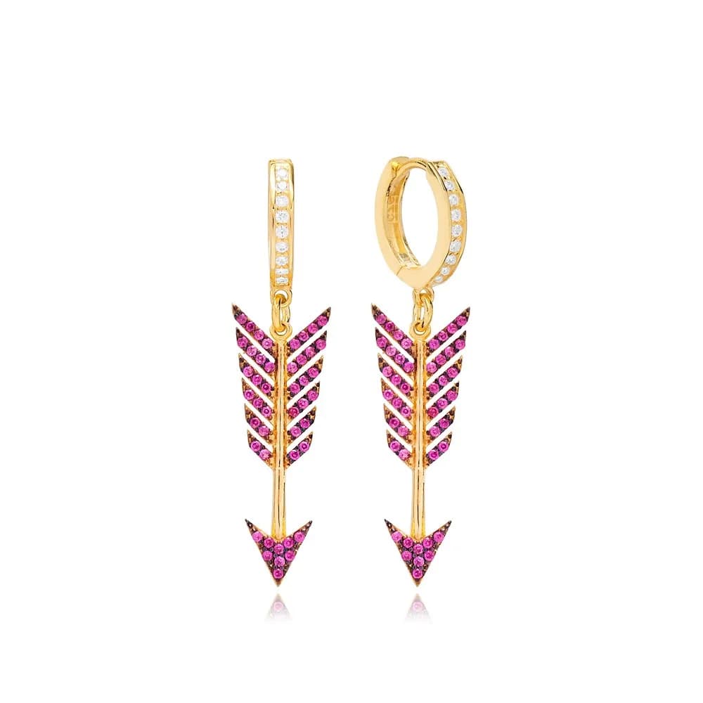 Ruby Arrow Dangle Earrings Turkish Wholesale 925 Sterling Silver Jewelry