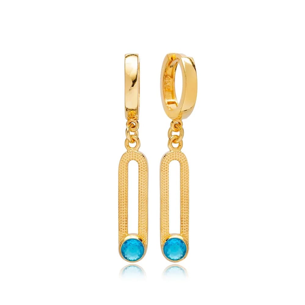 Aquamarine Blue CZ Ø12mm Hoop Dangle Earrings 925 Jewelry