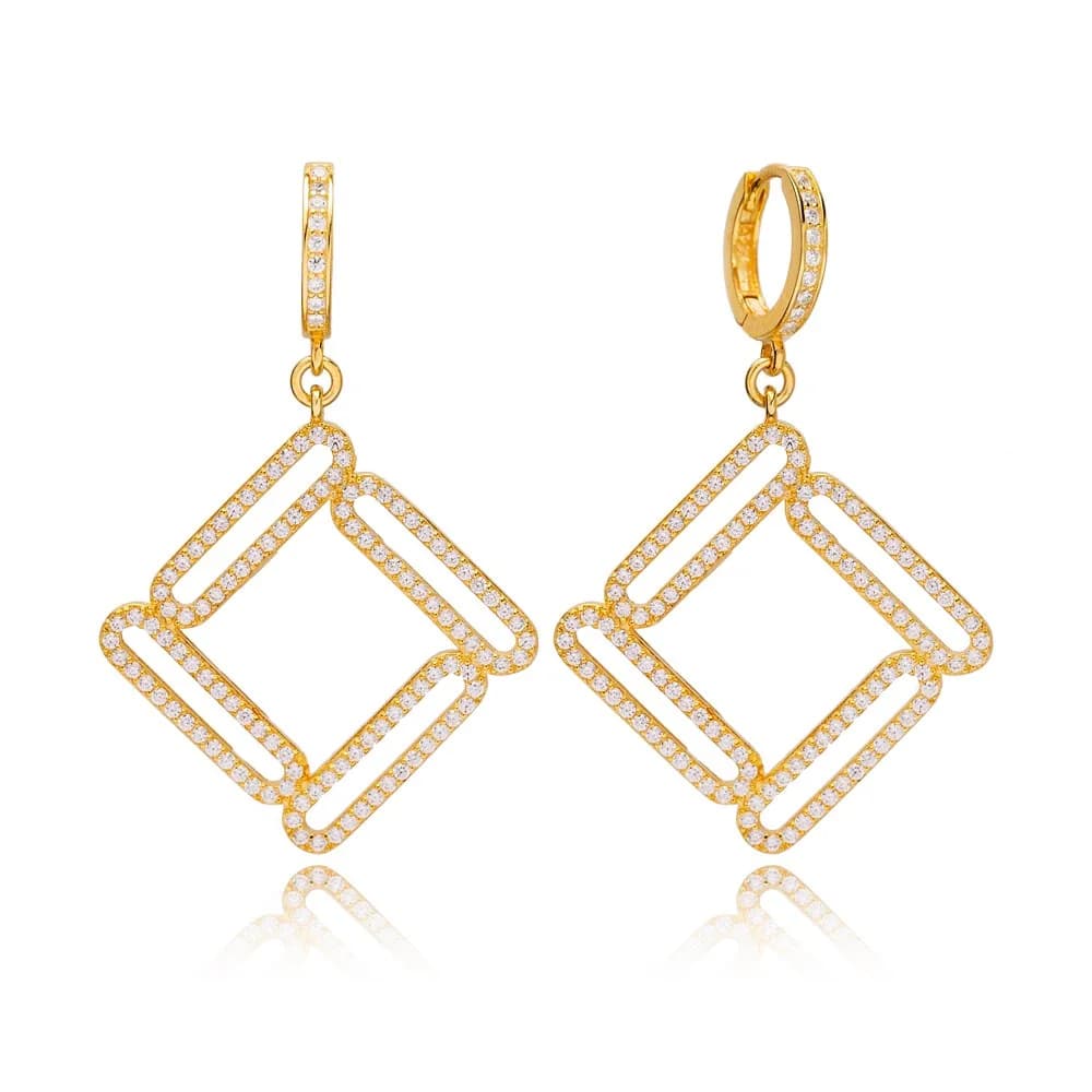 CZ Geometric Silver Dangle Earrings Wholesale Jewelry