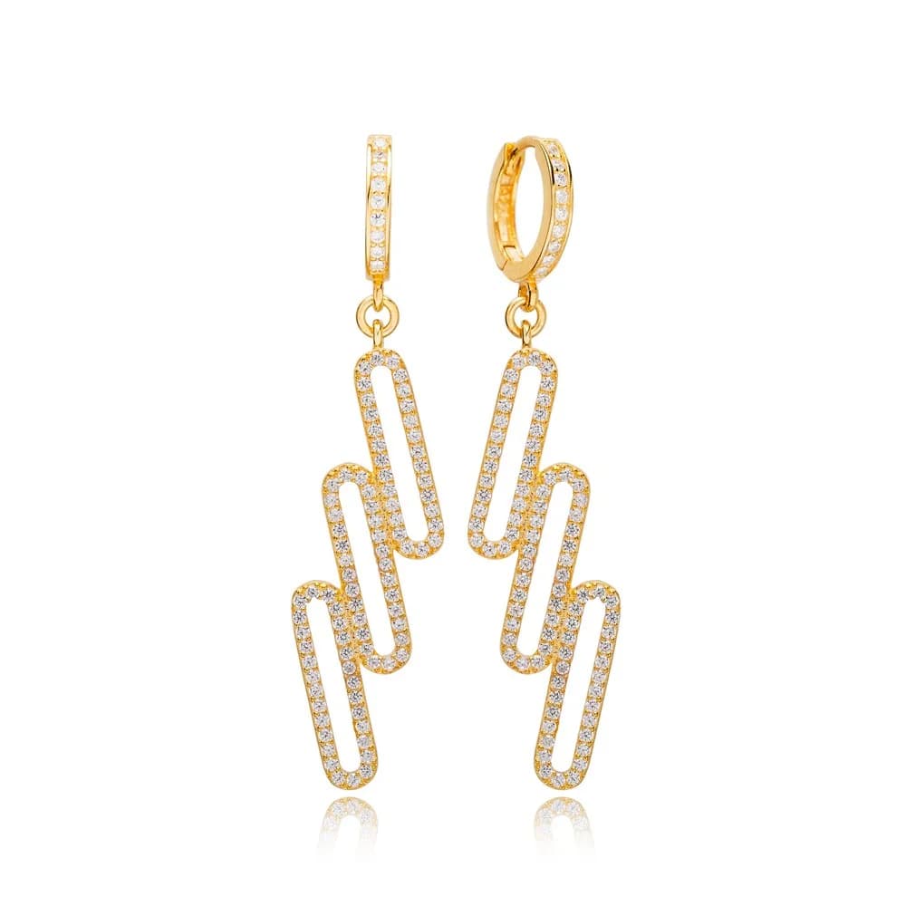 Geometric Design CZ Silver Dangle Earrings Wholesale