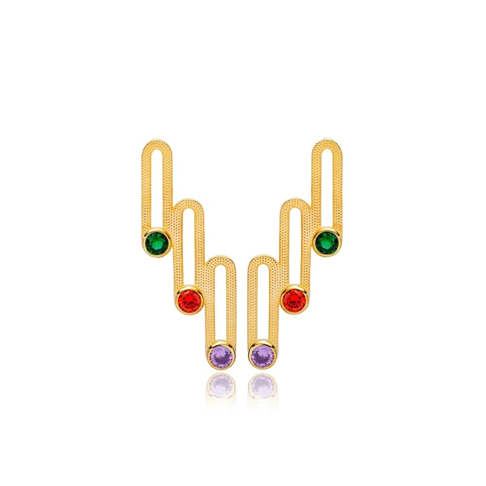 Geometric Colorful Zircon Stud Earrings