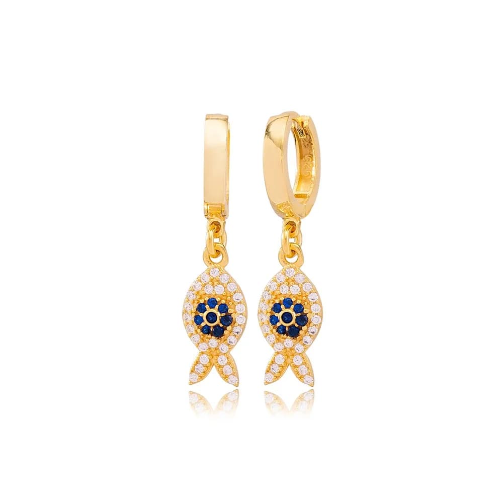 Fish Sapphire CZ Dangle Earrings Wholesale 925 Sterling Silver