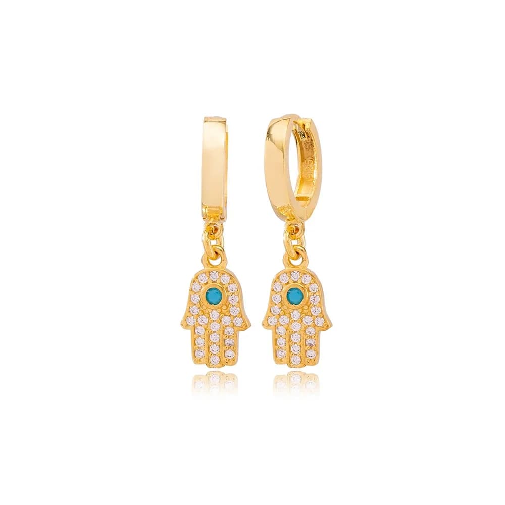 Hamsa CZ Turquoise Dangle Earrings Wholesale 925 Sterling Silver Jewelry