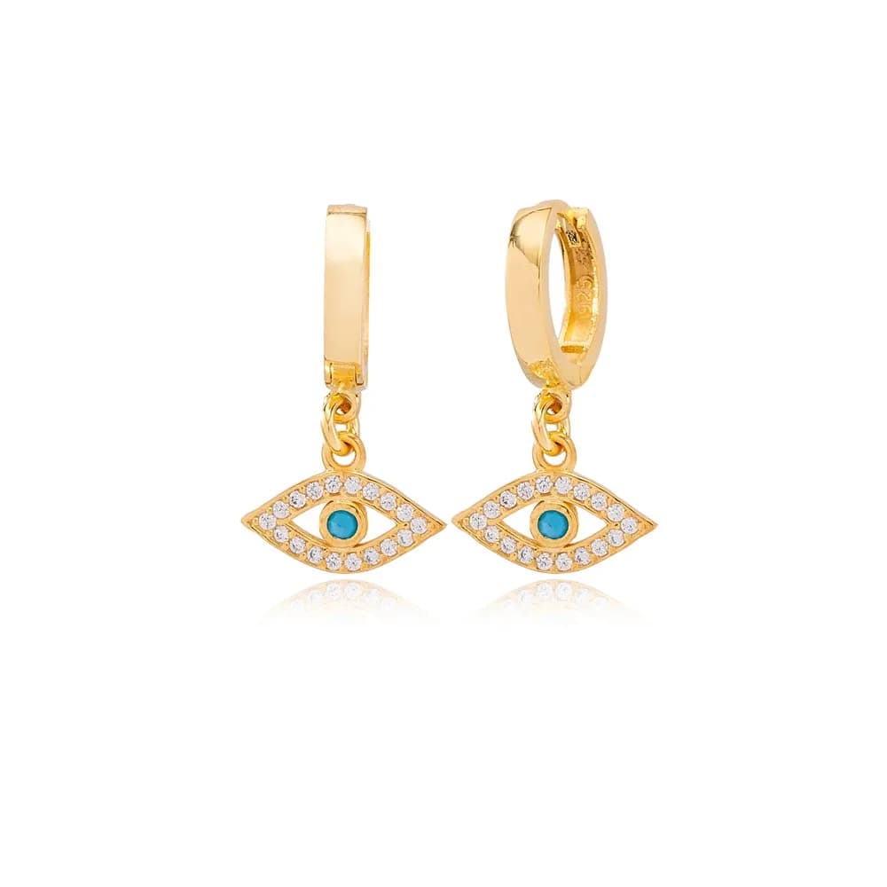 Trendy Evil Eye Design Turquoise CZ Stone Silver Dangle Earrings