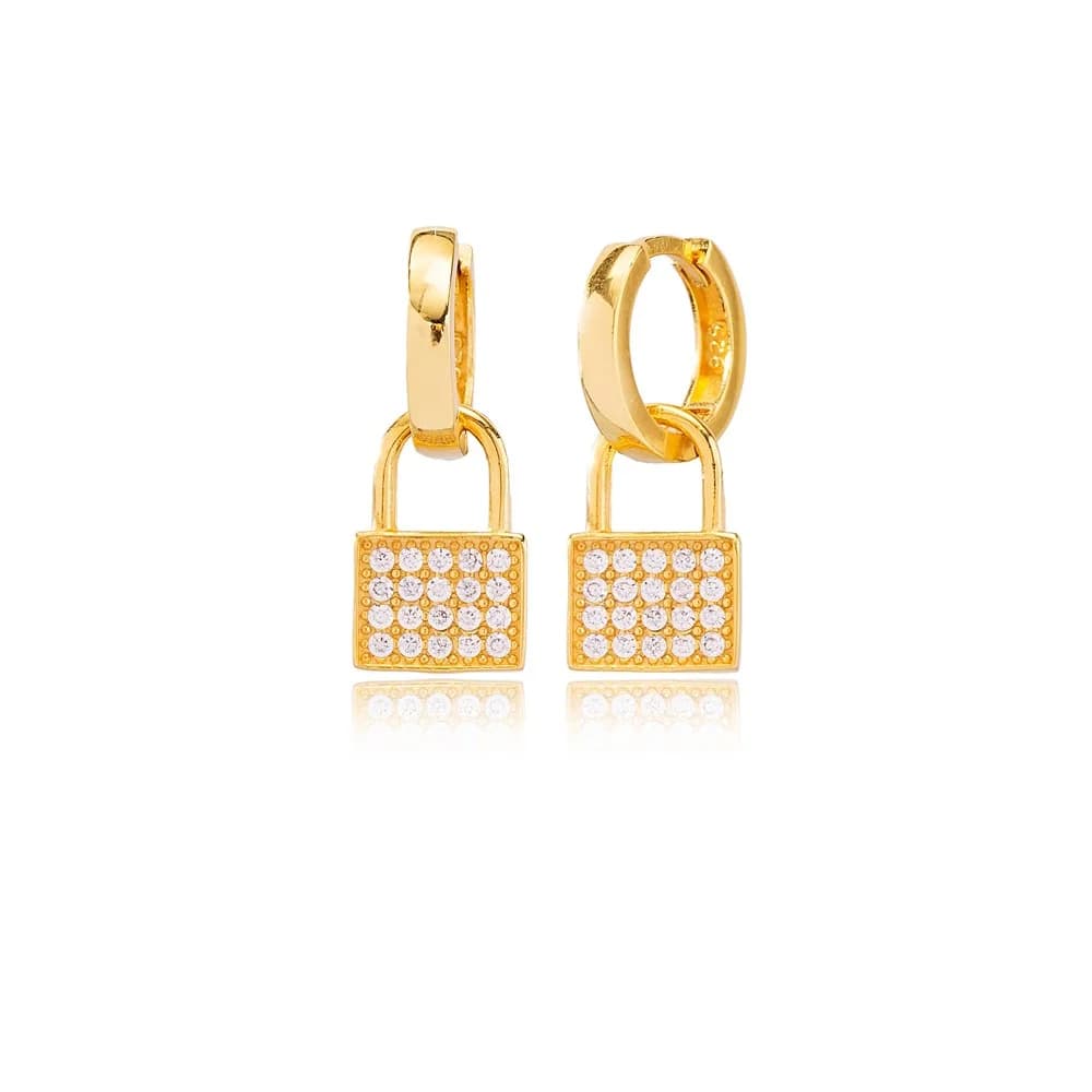 Padlock Design Ø12mm Hoop Dangle Earrings 925 Silver Jewelry