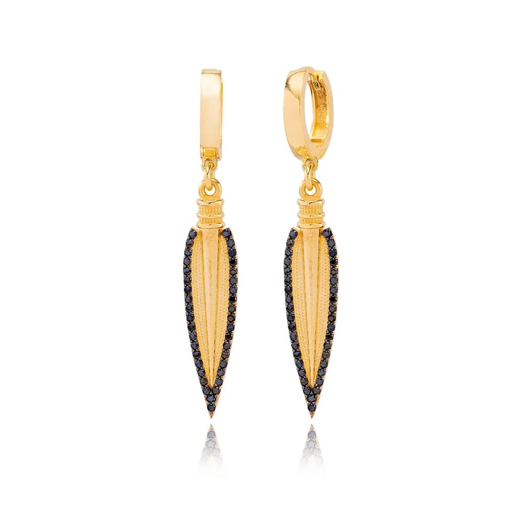 Unique Spear Design Black Zircon Stone Dangle Earrings Turkish Wholesale Handmade 925 Sterling Silver Jewelry
