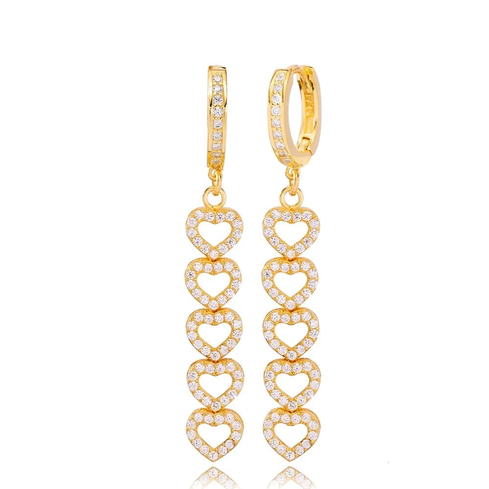 Multi Heart Charm Zircon Long Earrings