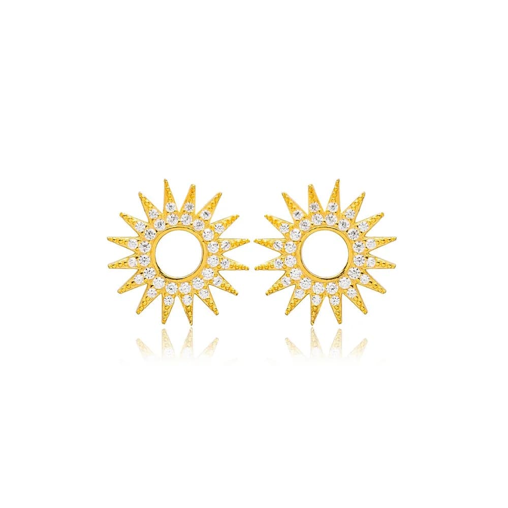 Sun Design Handcrafted Turkish Wholesale 925 Sterling Silver Stud Earrings Jewelry
