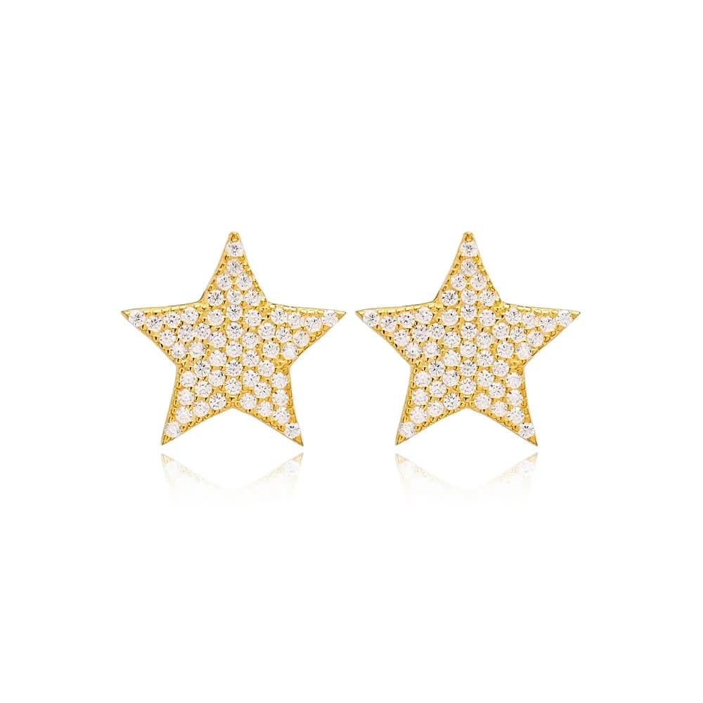 Star Shape Zircon Design Handcrafted Turkish Wholesale 925 Sterling Silver Stud Earrings Jewelry