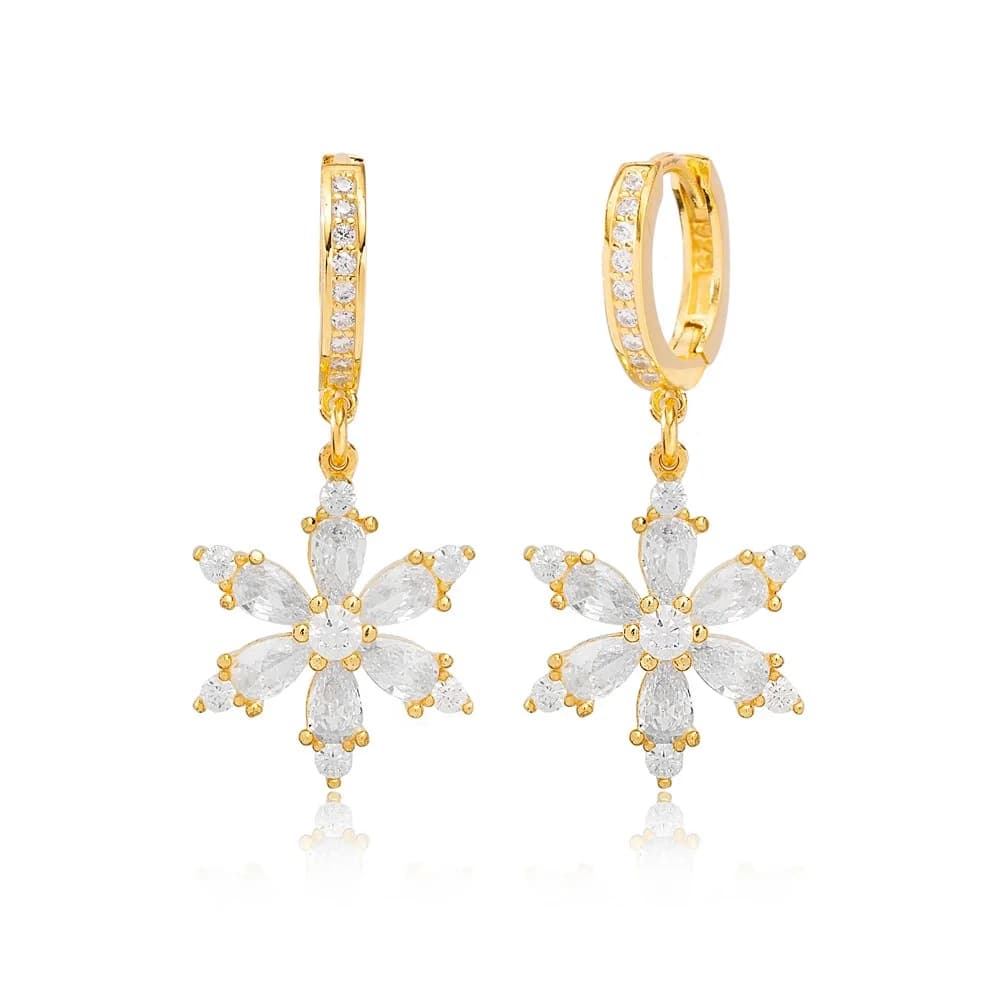 Chic Flower Design Zircon Stone Dangle Earrings Turkish Wholesale Handmade 925 Sterling Silver Jewelry