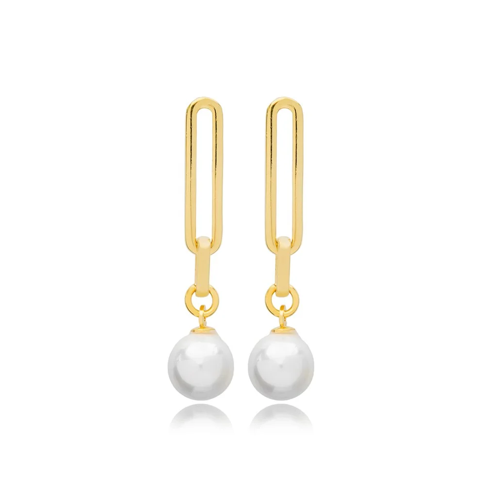 Trendy Stylish White Pearl Design Turkish Wholesale Handmade 925 Sterling Silver Dangle Earrings