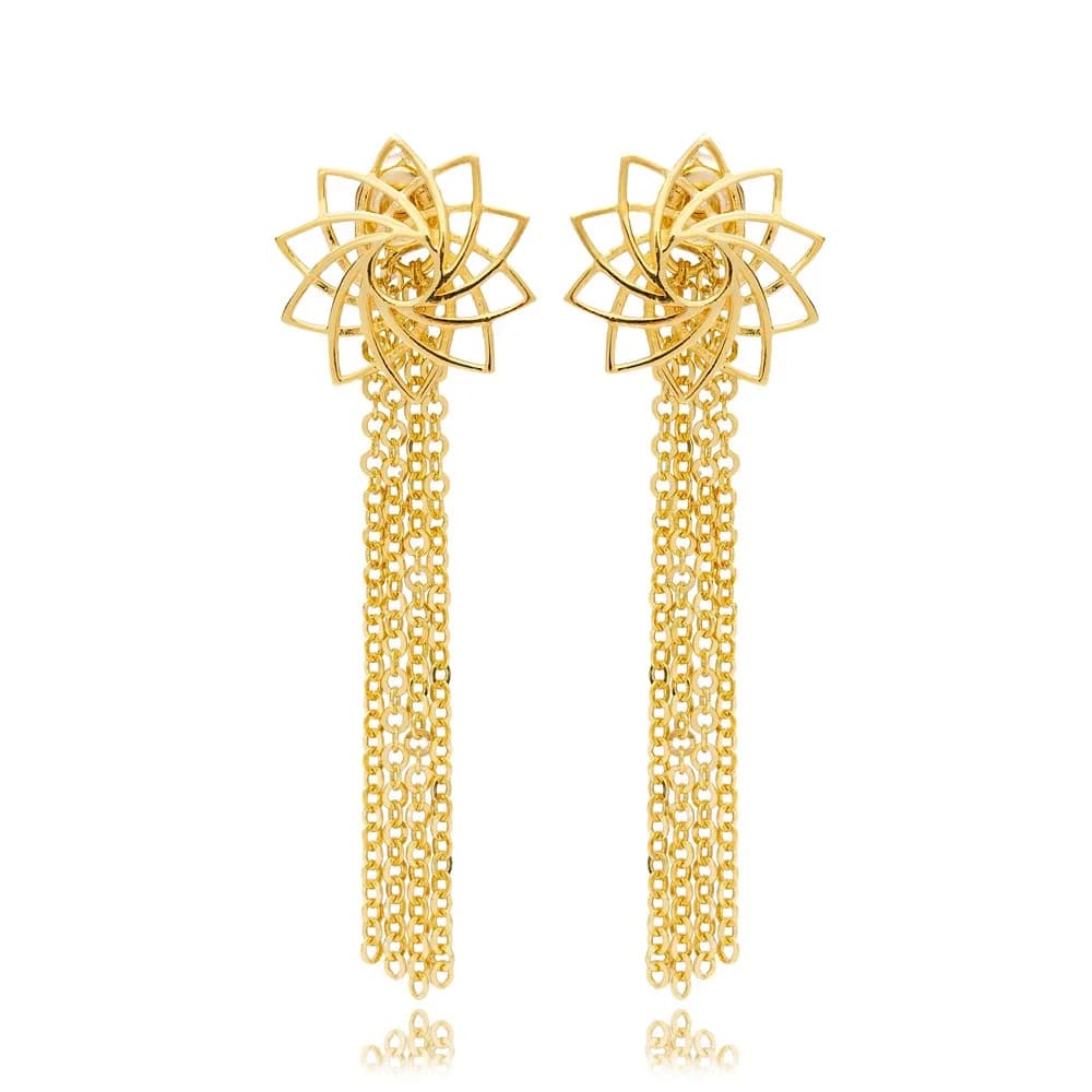 Flower Shape Tassel Design Plain Earrings Jewelry Turkish Handmade 925 Sterling Silver Jewelry