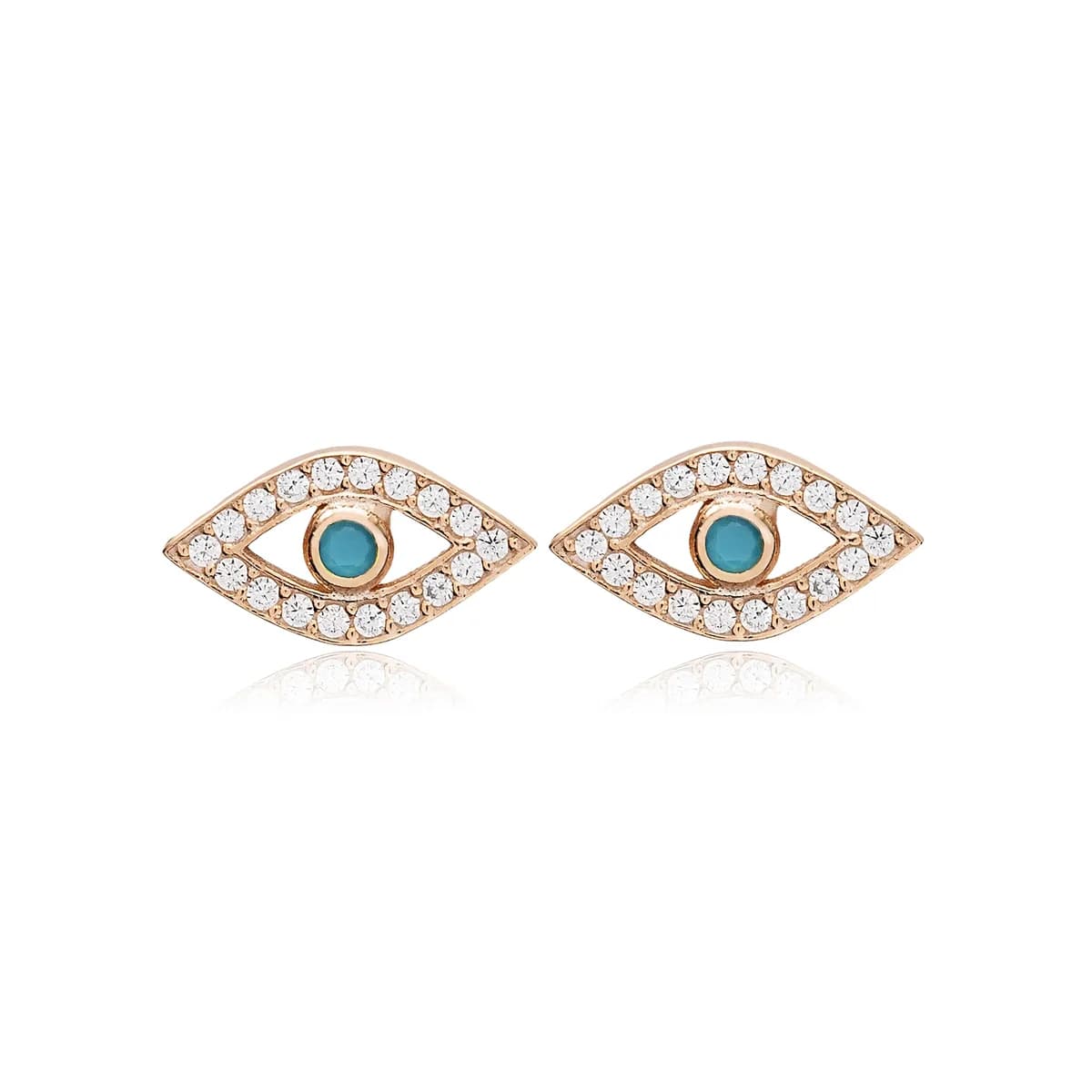 Evil Eye Turquoise Zircon Trendy Stud Earrings Turkish Handmade 925 Sterling Silver Jewelry