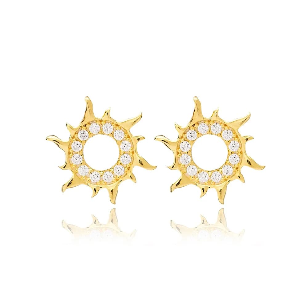 Sun Shape Round Charm Trendy Stud Earrings Turkish Wholesale 925 Sterling Silver Jewelry