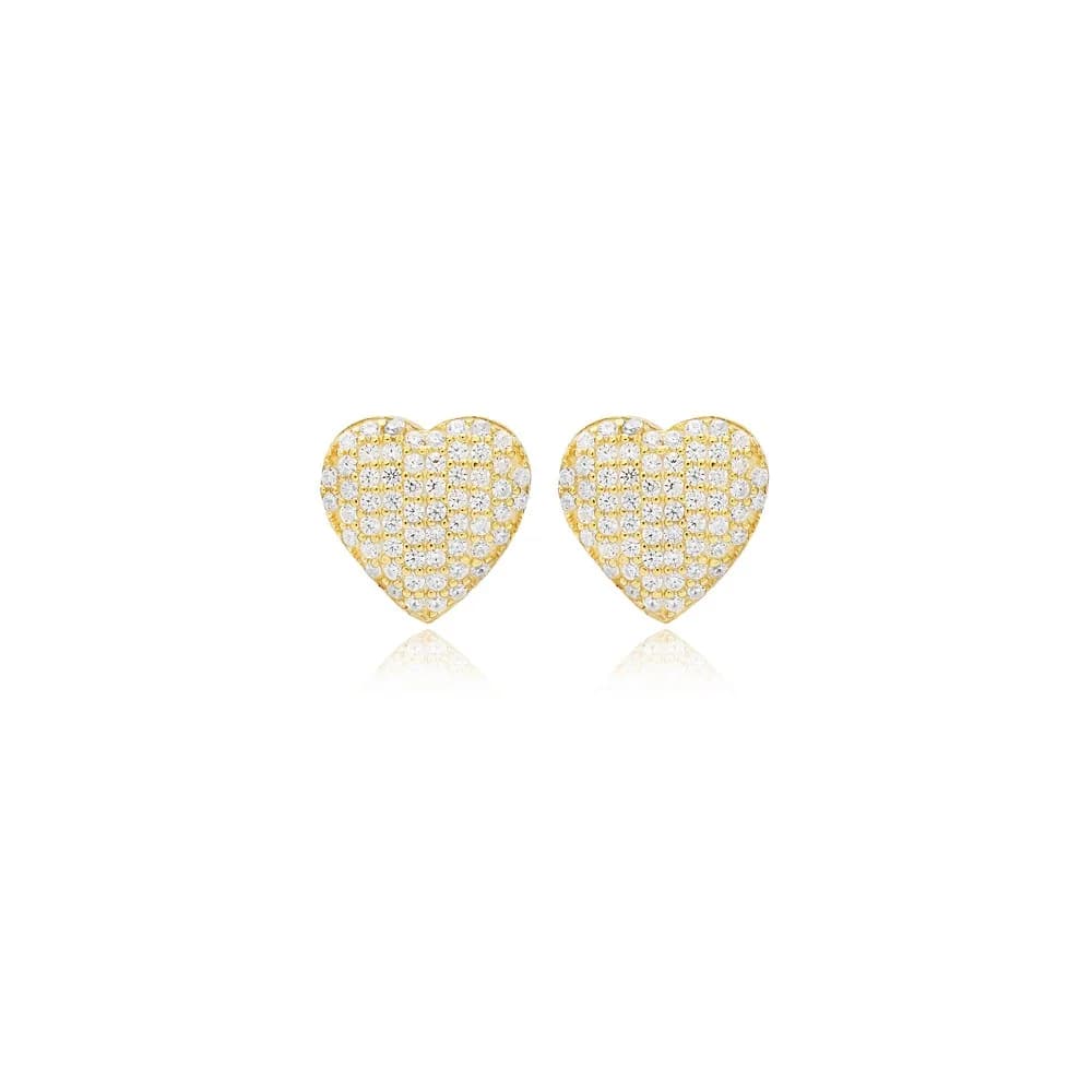 Heart Design Clear Zircon Stone Jewelry Turkish Handmade 925 Sterling Silver Earrings