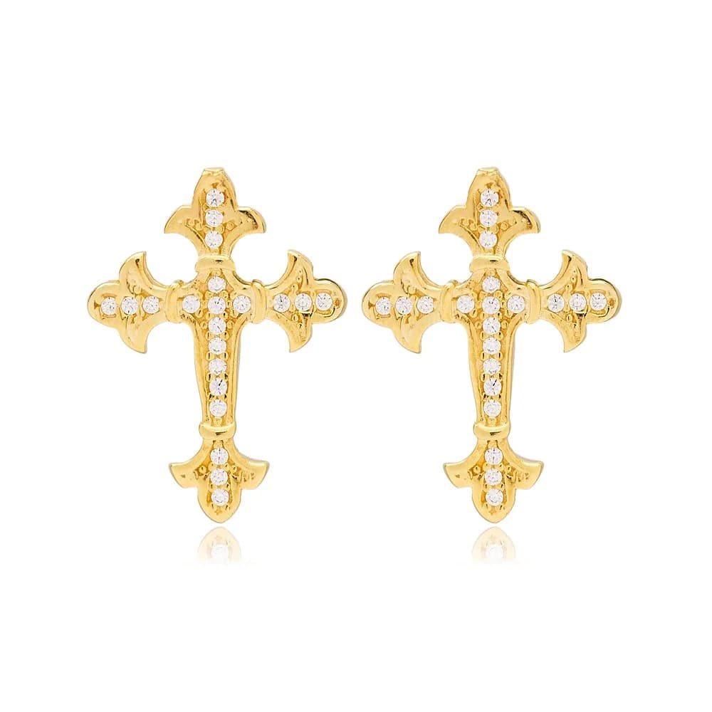 Elegant Cross Design Stud Earrings Turkish Wholesale Handmade 925 Sterling Silver Women Jewelry