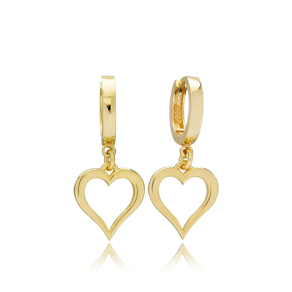 Hollow Heart Shape Minimalist Elegant Dangle Earrings Wholesale Handcrafted Turkish Silver Jewelry
