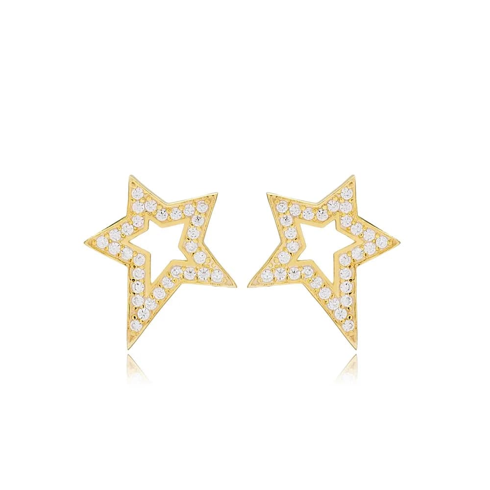 Star Design Zircon Dainty Stud Earrings Turkish Handmade Wholesale 925 Sterling Silver Jewelry