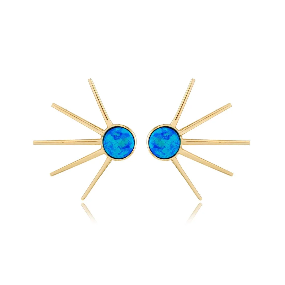 Trendy Blue Opal Stone Unique Stud Earrings Wholesale 925 Sterling Silver Jewelry