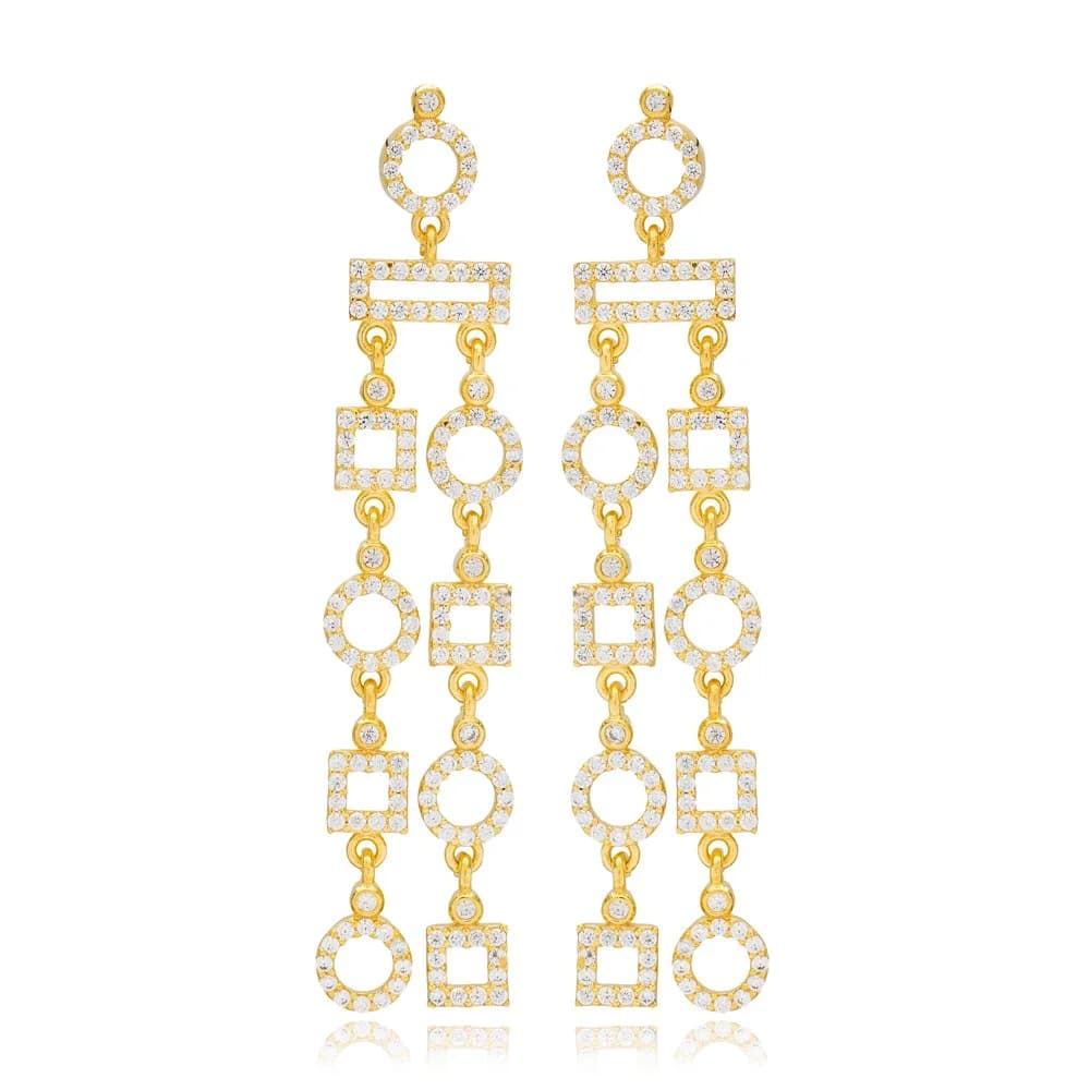 Elegant Design Chandelier Long Stud Earrings Wholesale Turkish 925 Sterling Silver Handmade Jewelry