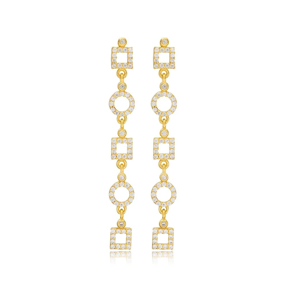 Geometric Dainty Long Stud Earrings Wholesale Turkish 925 Sterling Silver Handmade Jewelry