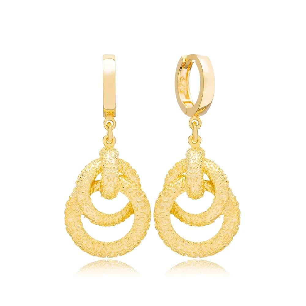 Stylish Intertwined Round Charm Textured Dangle Earrings Turkish 925 Sterling Silver Jewelry