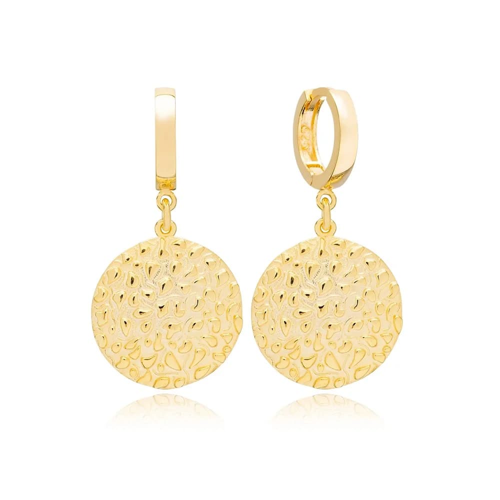 Round Design Textured Dangle Earrings Wholesale Turkish Handmade 925 Sterling Silver Jewelry