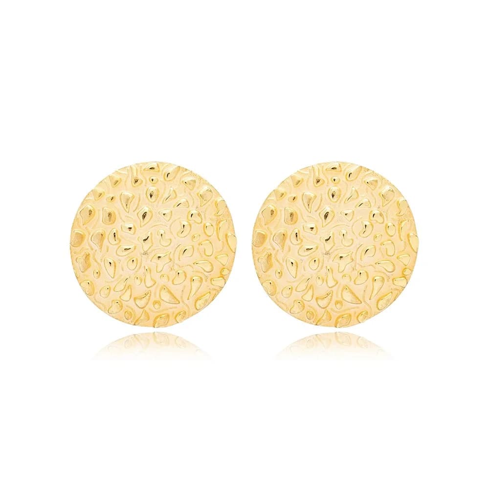 Chic Round Design Textured Stud Earrings Turkish Wholesale Handcraft 925 Sterling Silver Jewelry