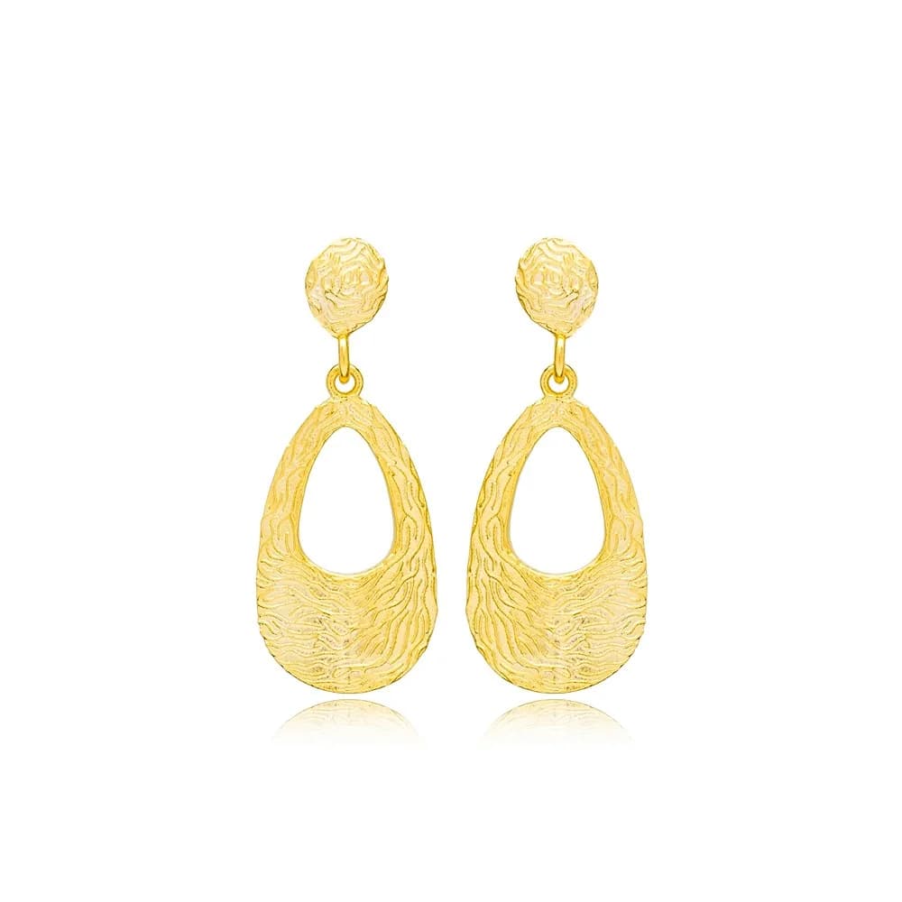 Textured Dainty Unique Shape Drop Stud Earrings Turkish Handcrafted 925 Sterling Silver Jewelry