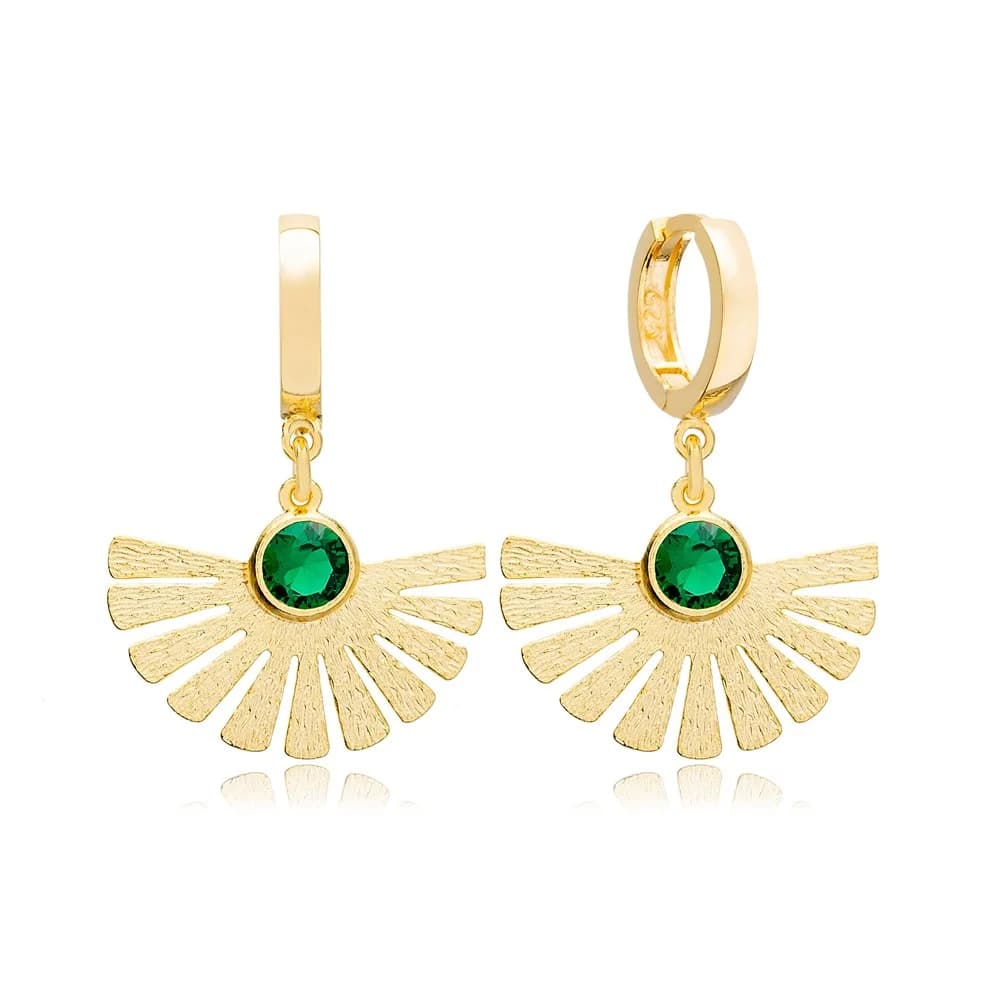Emerald Stone Fan Shaped Dangle Earrings Turkish Handmade Wholesale 925 Sterling Silver Jewelry