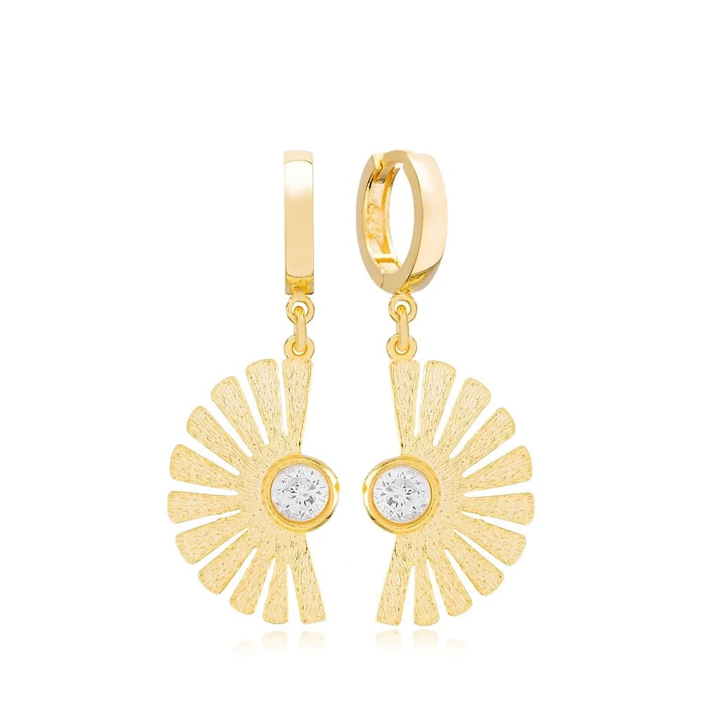 Stylish Fan Shaped Dainty Dangle Earrings Round Cut Clear Zircon Stone Handmade 925 Sterling Silver Jewelry
