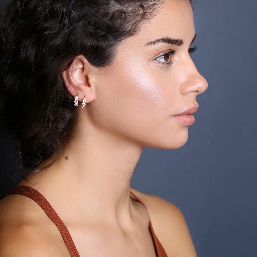 Elegant Clear Zircon Stone Dainy Hoop Earrings Handmade 925 Sterling Silver Jewelry