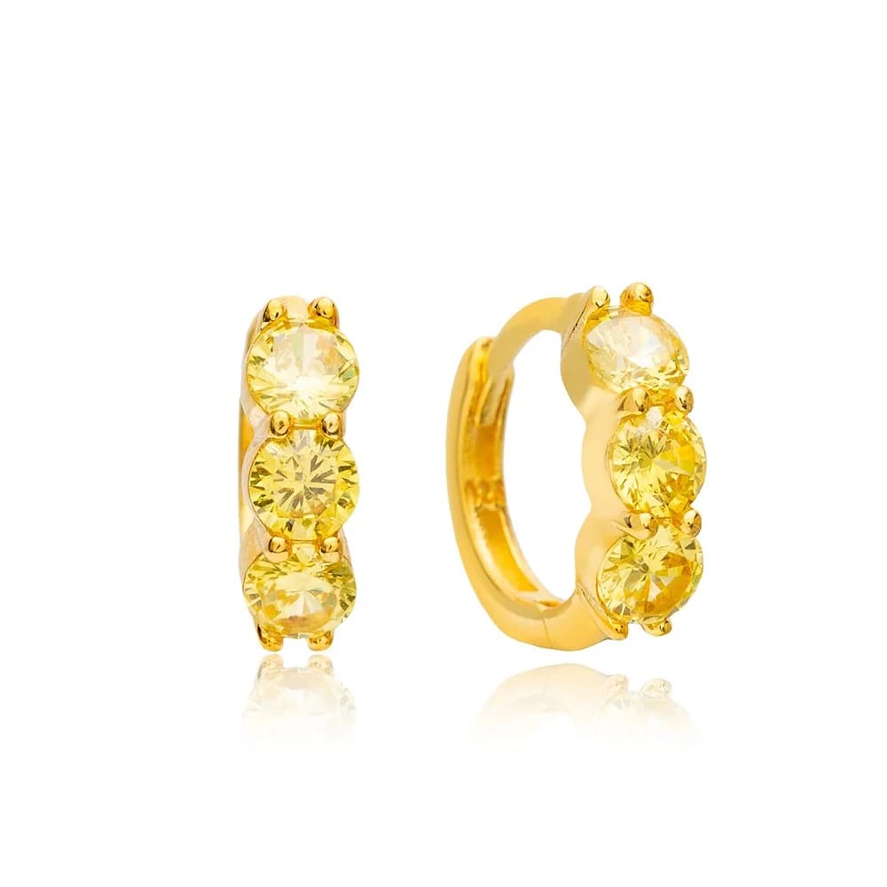 Dainy Citrine Zircon Trendy Hoop Earrings Handcrafted 925 Sterling Silver Jewelry