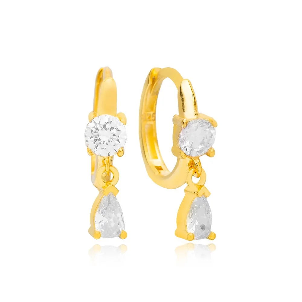 New Trend Pear Drop Shape CZ Stone Hoop Earrings Turkish Women 925 Sterling Silver Jewelry