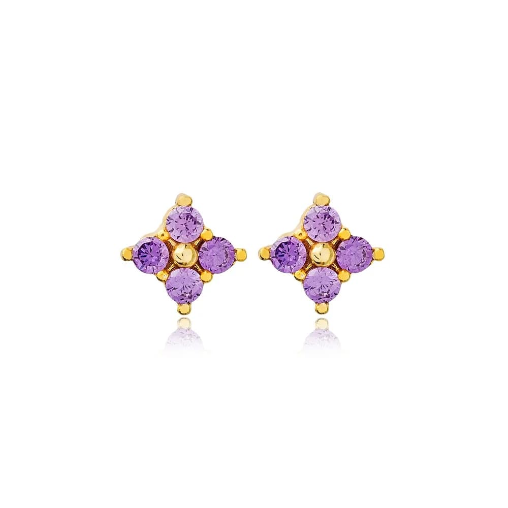 Amethyst Zircon Stone Flower Stud Earrings