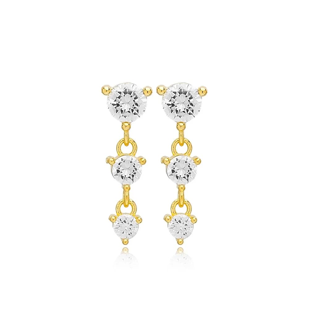Dainty Three 925 Silver Stud Long Earrings
