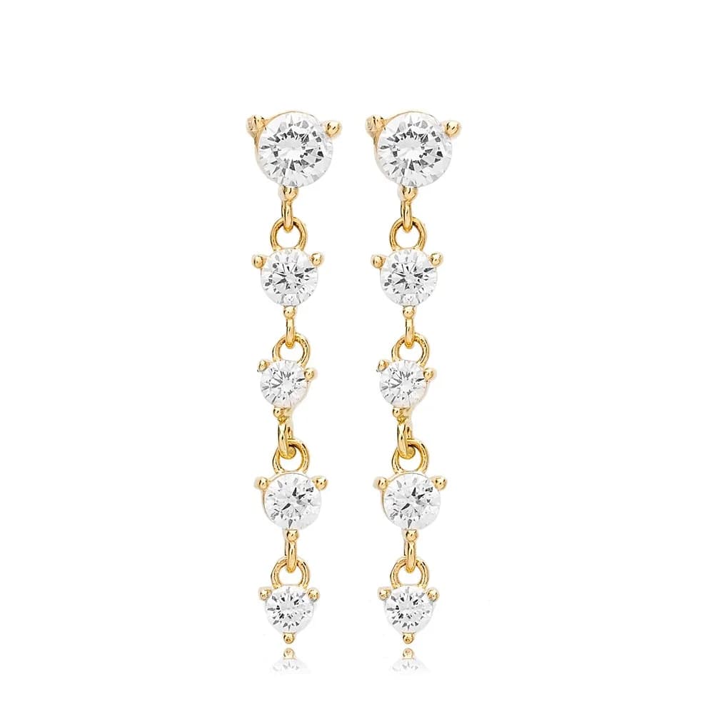 Dainty Five Clear Shiny Zircon Stone Design Stud Long Earrings
