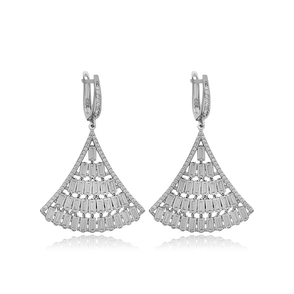 Shiny Baguette Zircon Stone Chandelier Earrings For Woman Turkish Handcrafted 925 Sterling Silver Jewelry