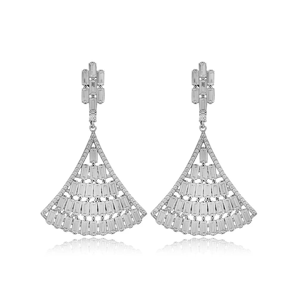 New Design Shiny Baguette Zircon Stone Chandelier Earrings Turkish Handcrafted 925 Sterling Silver Jewelry