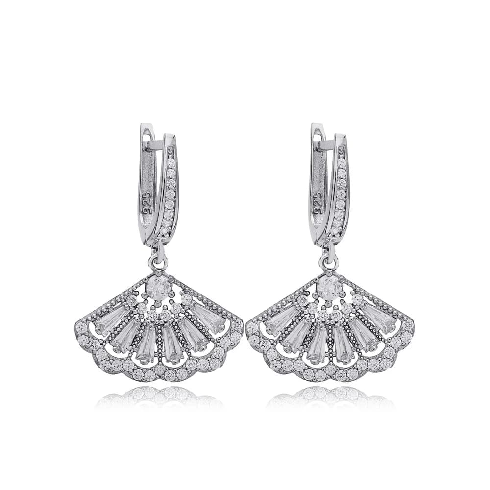 Seashell Design Shiny Tapered Baguette Stone Dangle Earrings For Woman 925 Sterling Silver Jewelry