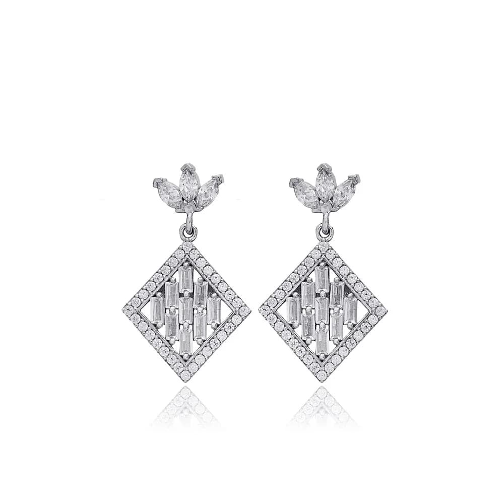 New Fashion Geometric Shape Zircon Stone Woman Stud Earrings 925 Sterling Silver Jewelry