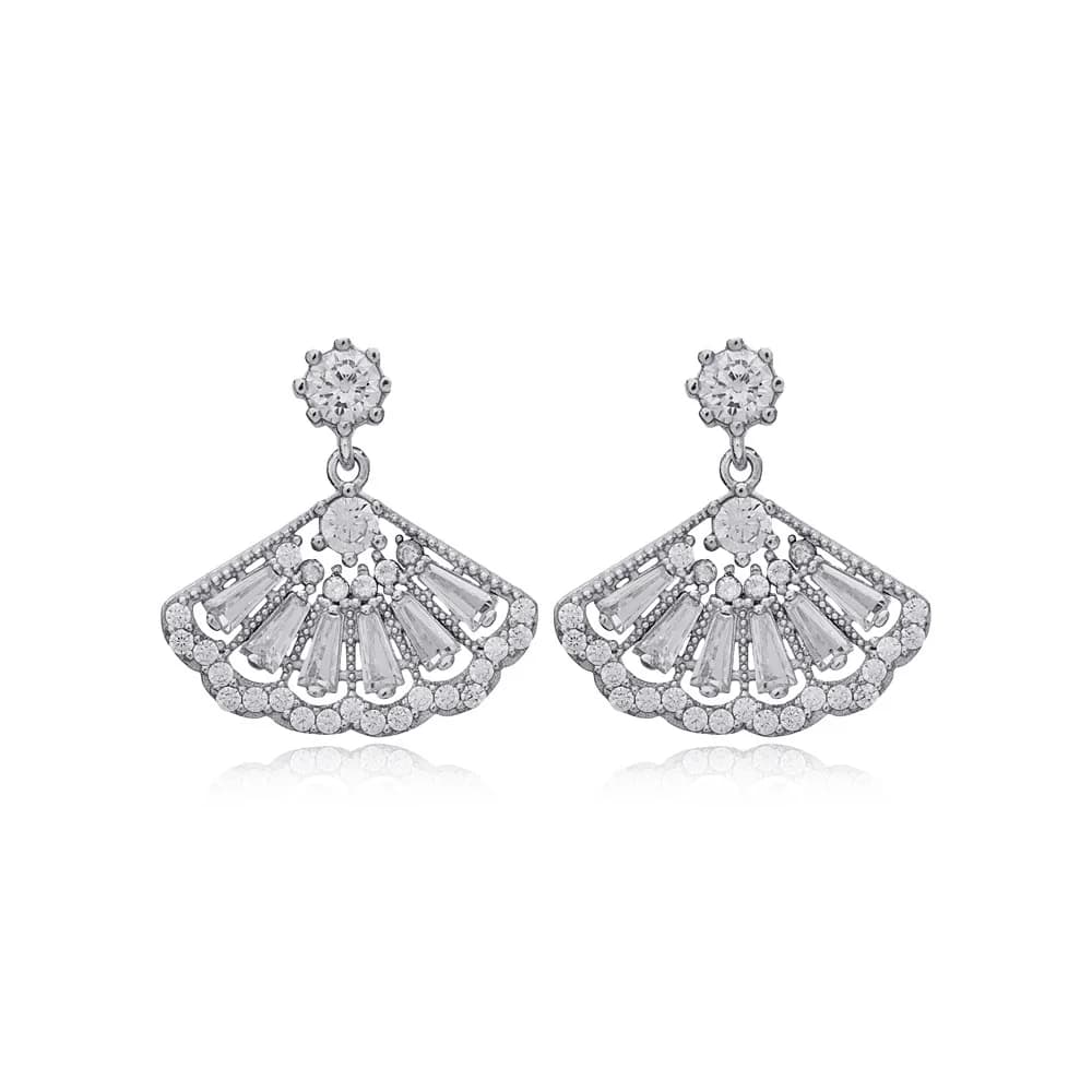 New Fashion Seashell Design Shiny Zircon Stone Stud Earrings 925 Sterling Silver Jewelry