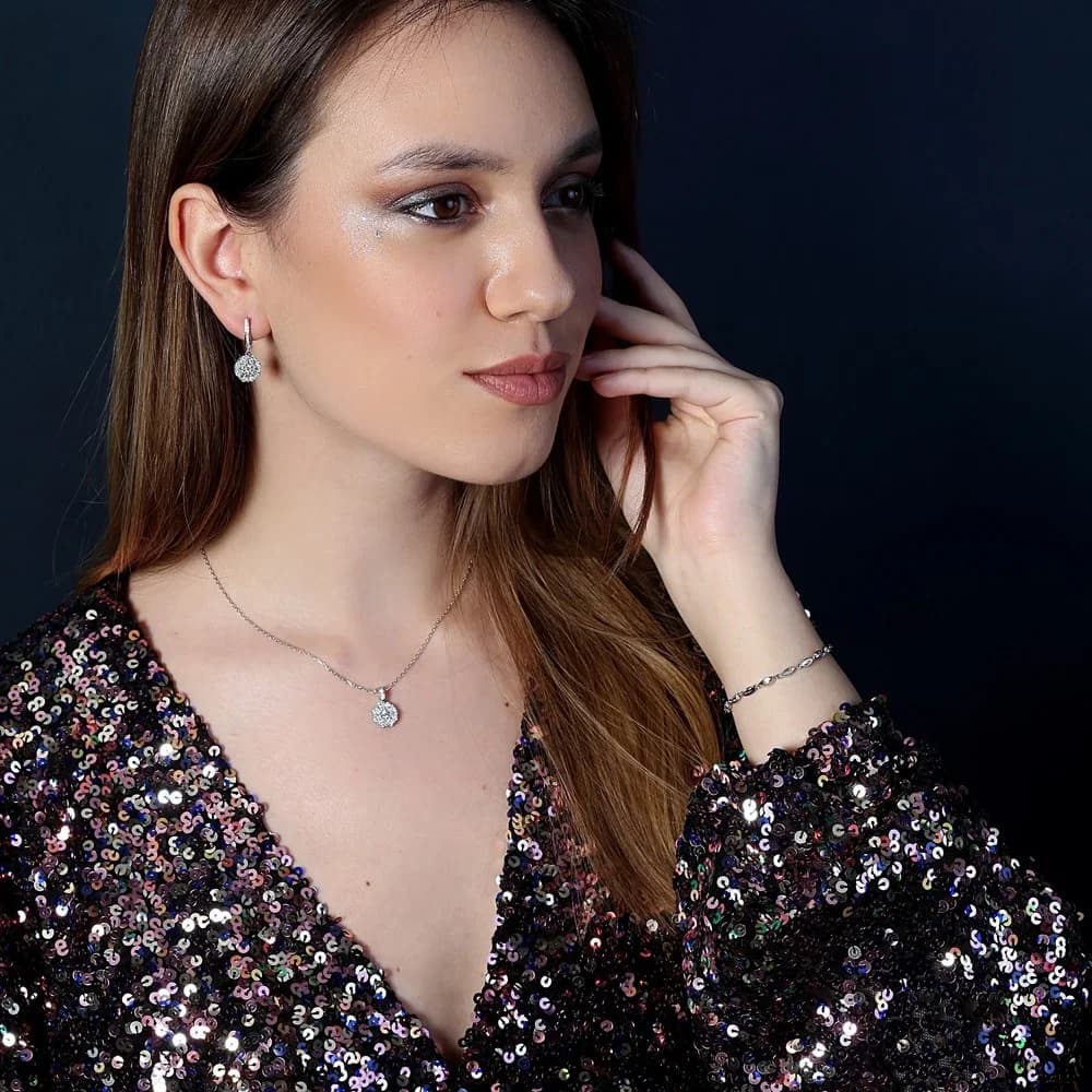 Round Cut Shiny Zircon Baguette Stone Dangle Earrings Turkish Handmade Wholesale 925 Sterling Silver Jewelry