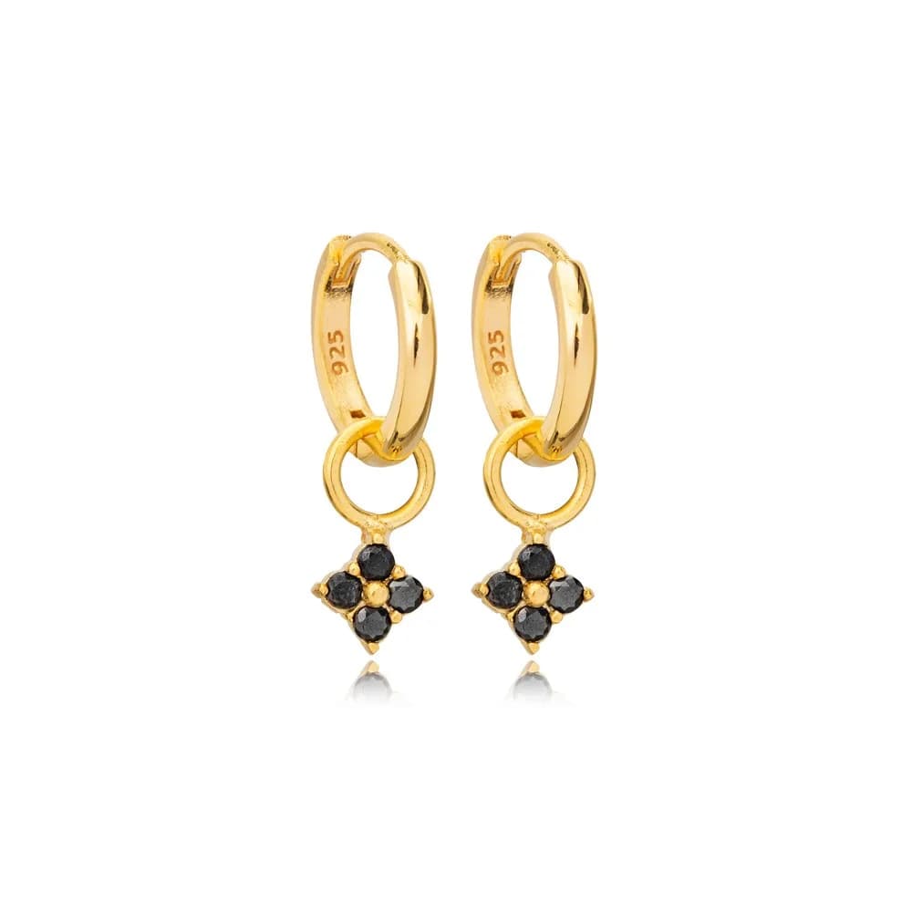 Elegant Black Zircon Stone Geometric Shape Dangle Earrings Turkish Handcrafted 925 Sterling Silver Jewelry
