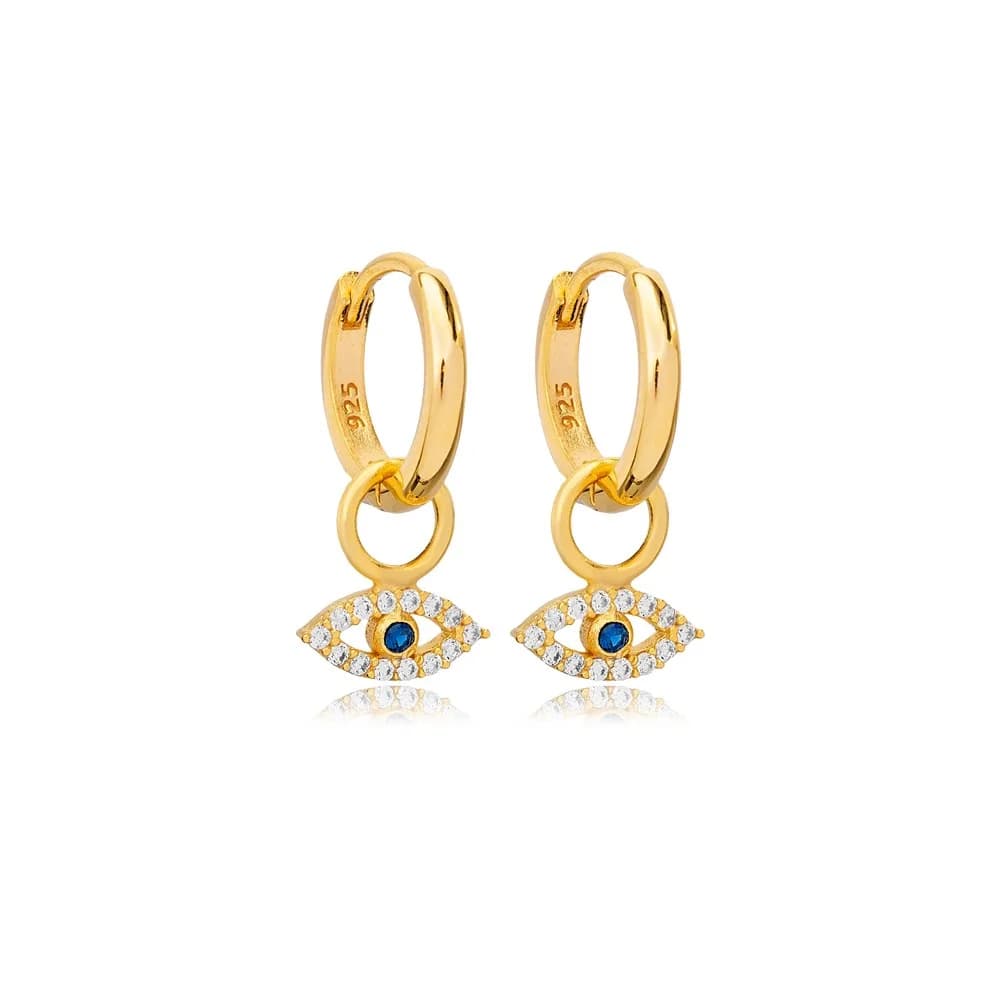 Eye Shape Eye Design Sapphire with Zircon Stone Dangle Earrings Turkish Handmade Wholesale 925 Sterling Silver Jewelry