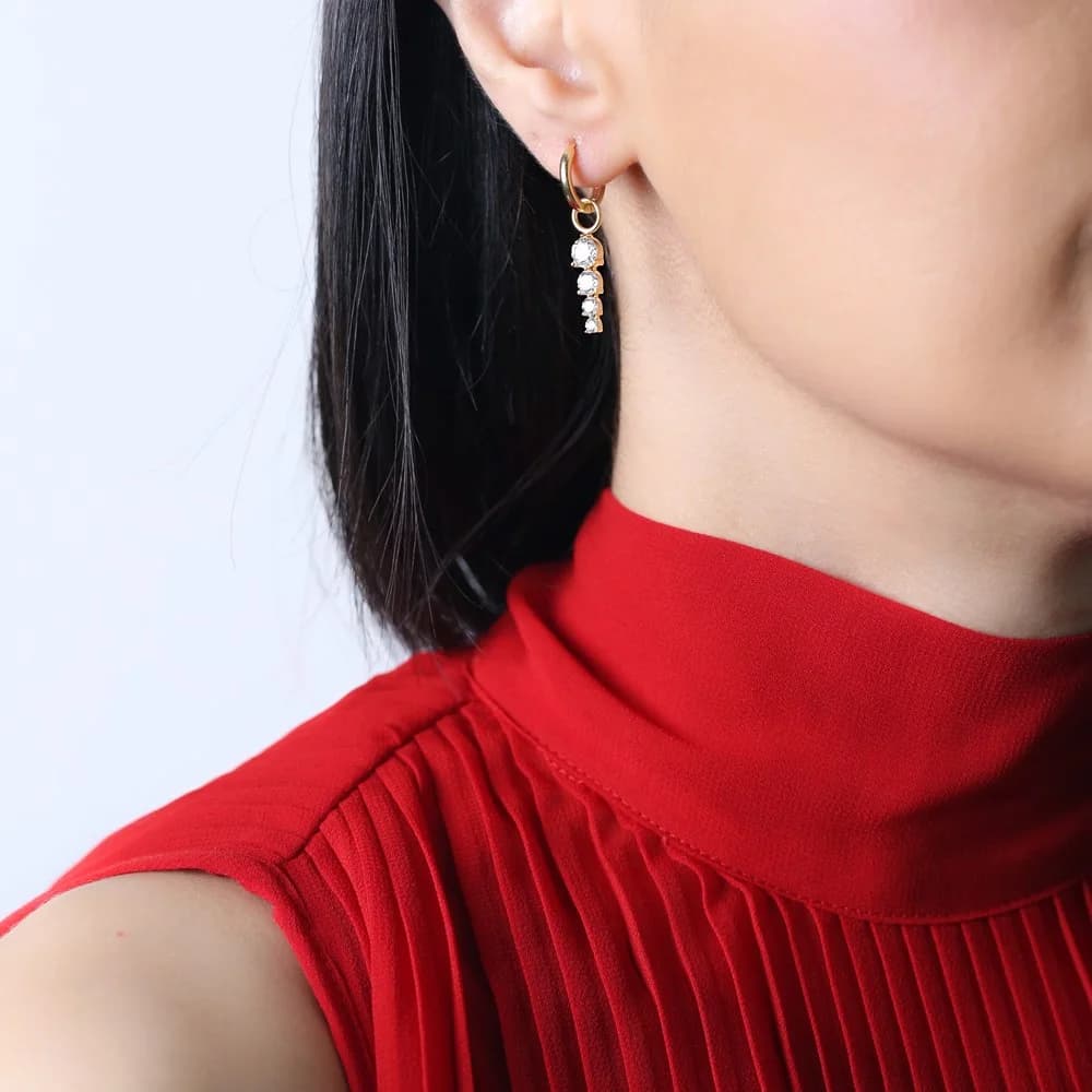 Round Shape Brillant Zircon Stone Dangle Earrings Turkish Handcrafted Wholesale 925 Sterling Silver Jewelry