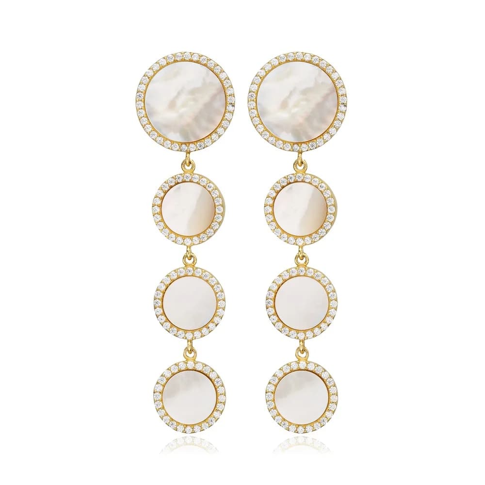 Round Design Mother of Pearl Long Earrings