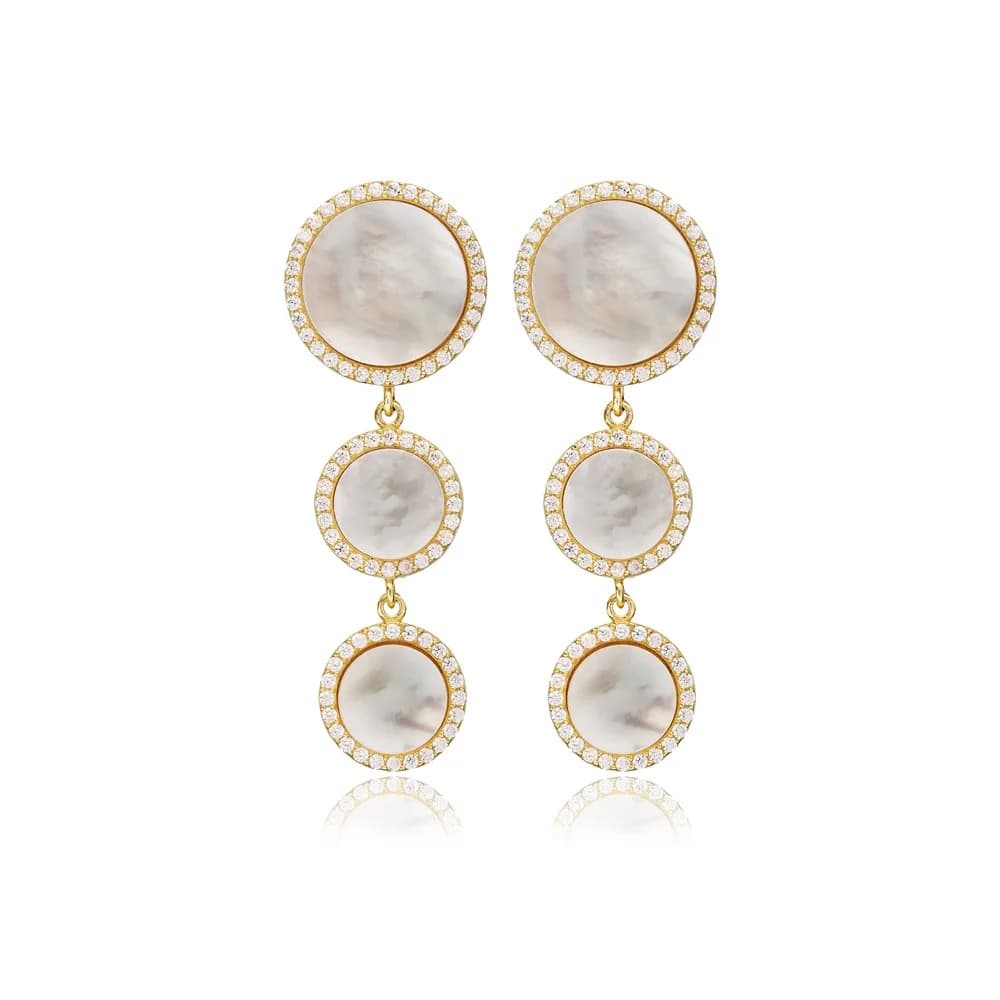 Round Design Mother of Pearl Long Earrings