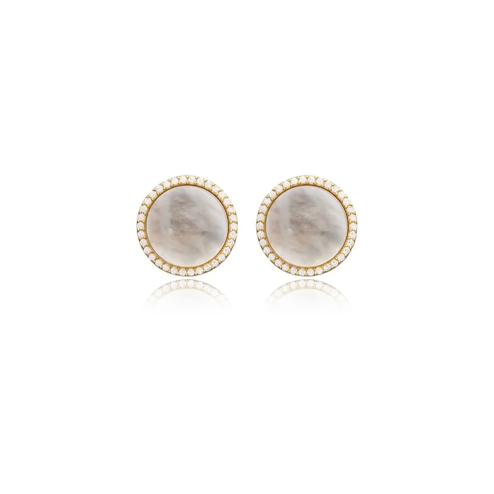 Round Design Mother of Pearl Turkish Silver Stud Earrings